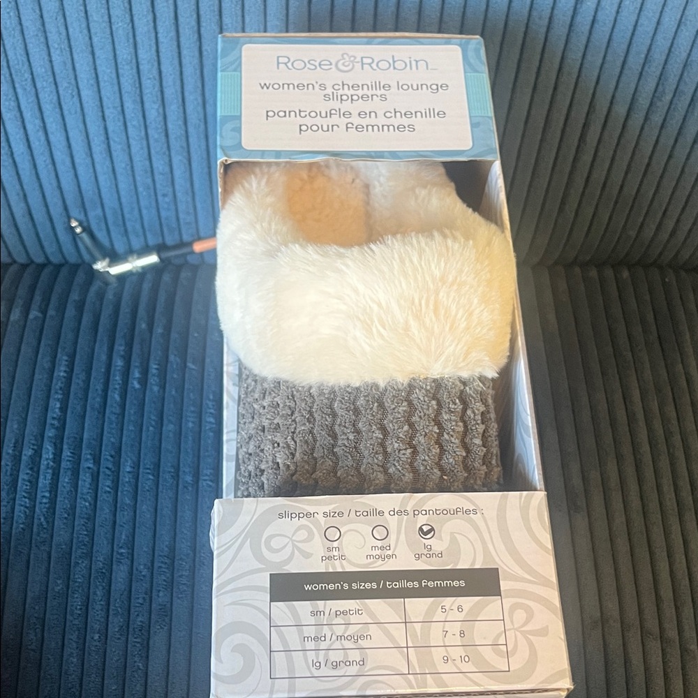 Rose & Robin Gray and Cream Chenille Slippers - Picture 4 of 4